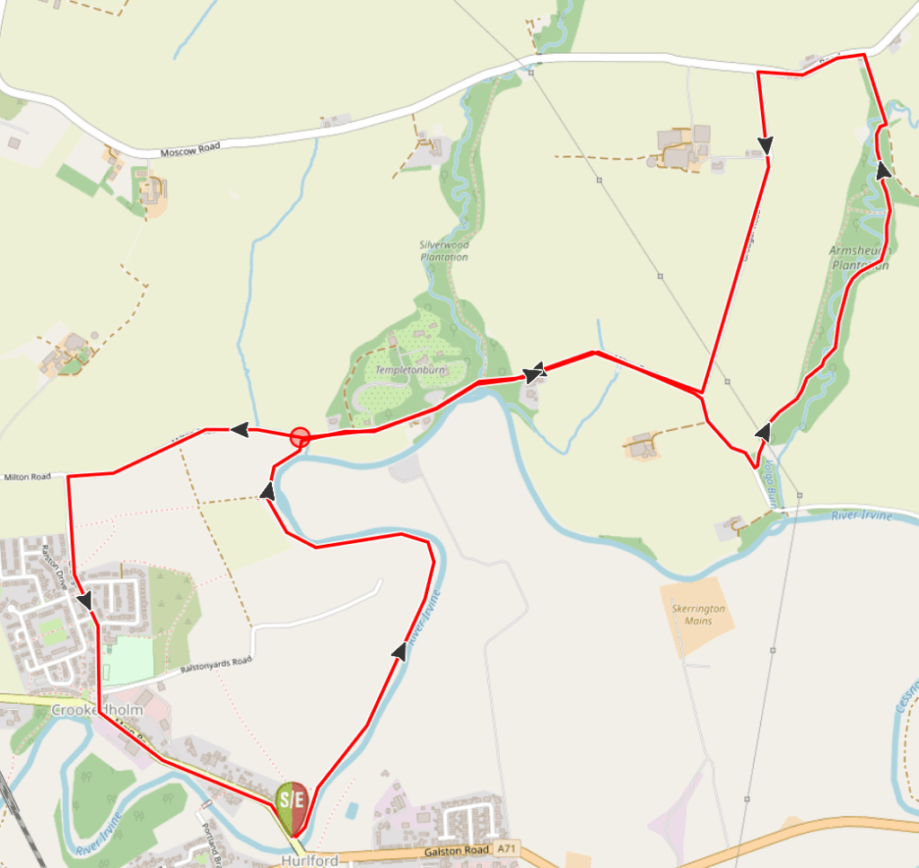 Map image showing the Grougar and Armsheugh Wooland walk route