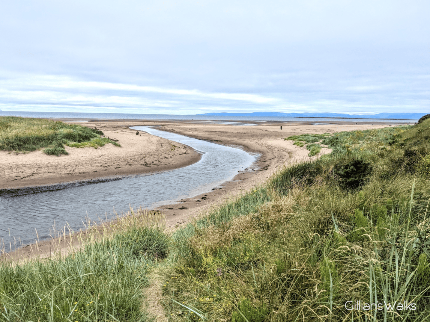 The Pow Burn bends its way to the sea, banked by golden sand at each side and rich marram grasses