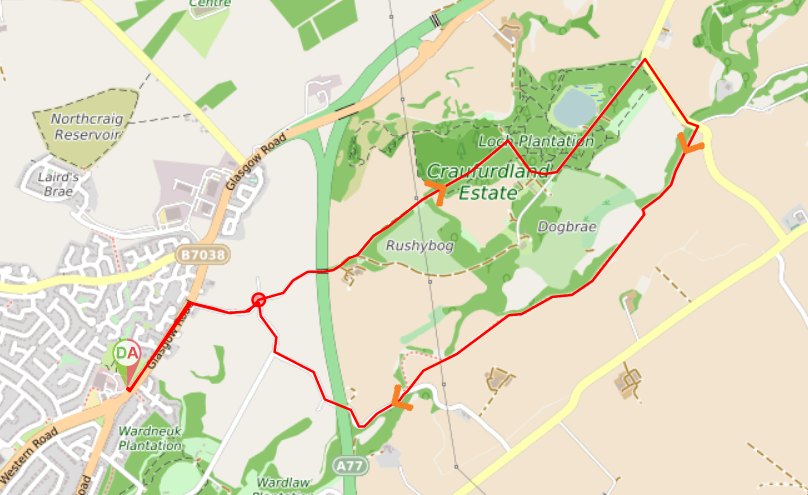 Route map - Craufurdland Countryside Walk (Field Path)