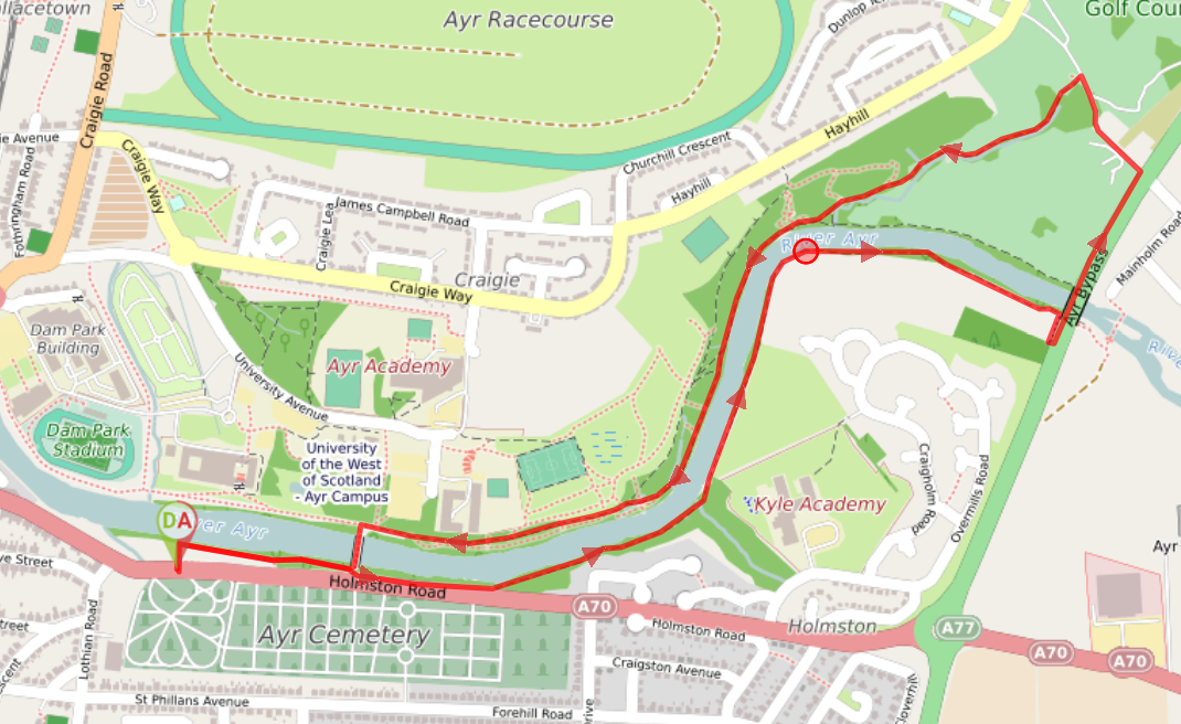 Route map - River Ayr Walk from Holmston Road