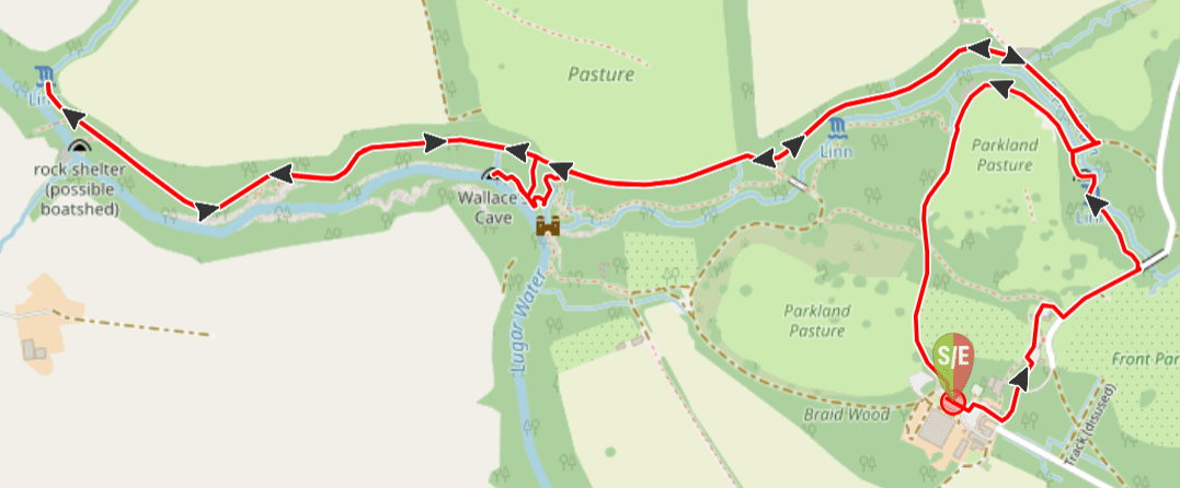 Map image showing the Auchinleck Estate Caves walk
