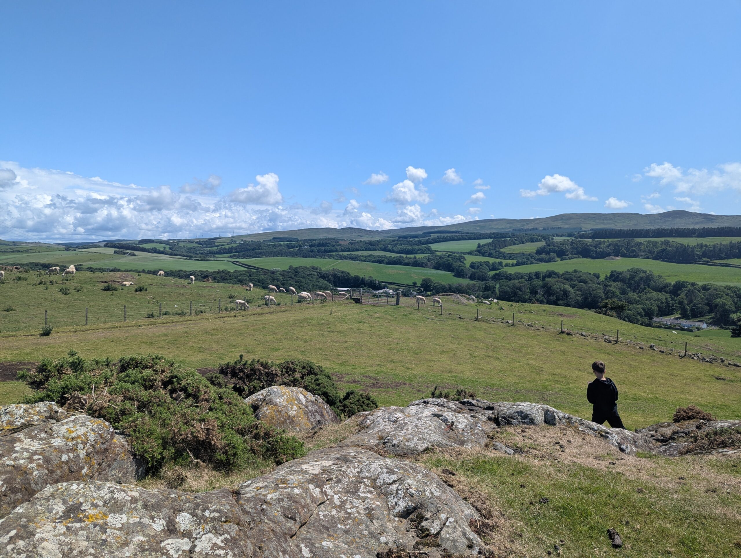 My son looking out from the highest point on the walk, to miles of farmland