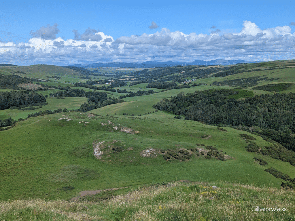 View down into the Stinchar River Valley - lush green land all around