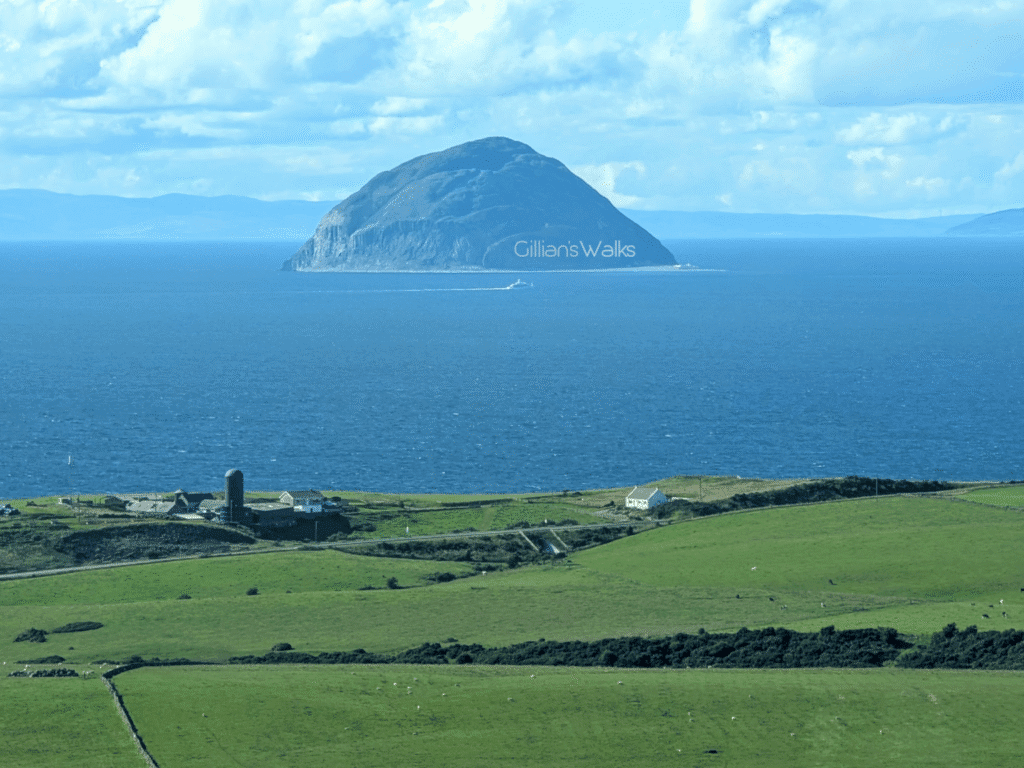 Zoomed in view of Ailsa Craig, almost every detail visible 