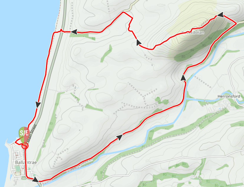 Image showing a map of the Knockdolian Hill circular walk
