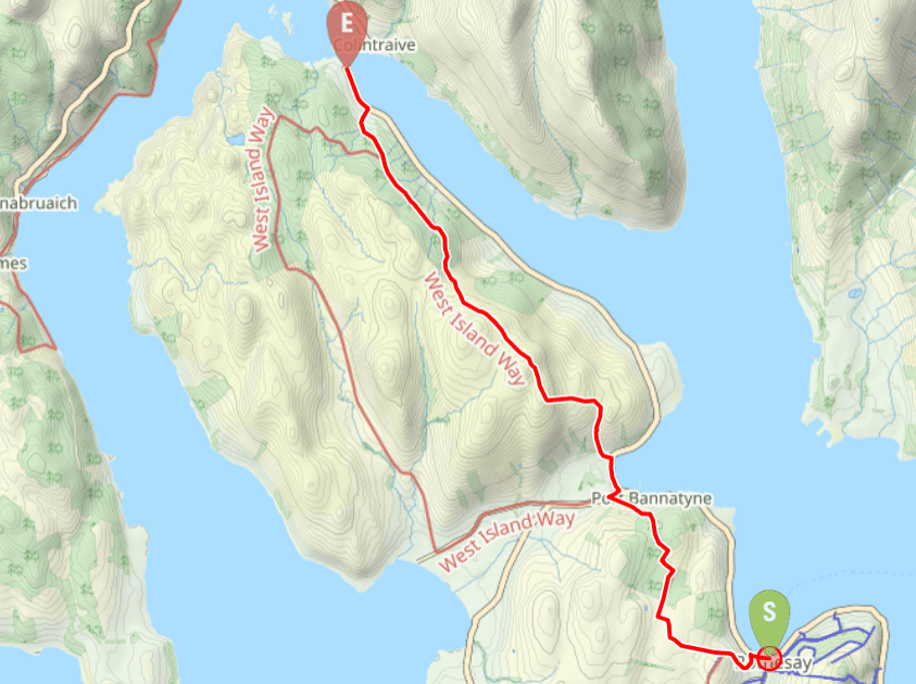 image showing map of the route between Rothesay and Rhubodach