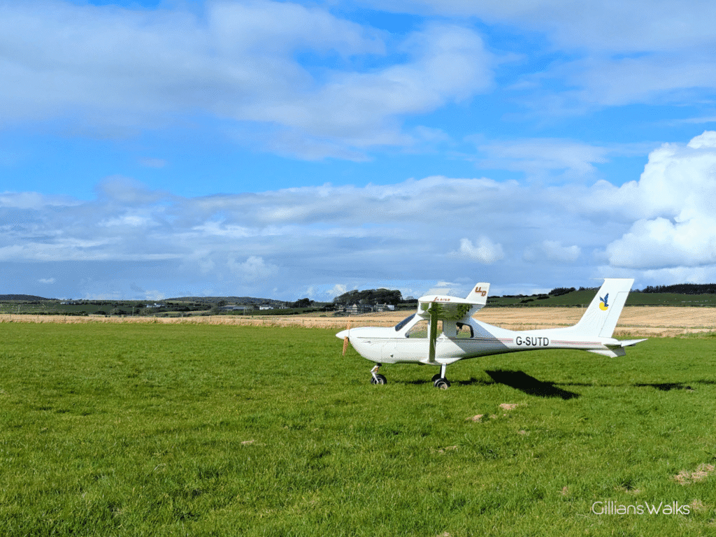 Small plane on a grassy airfield