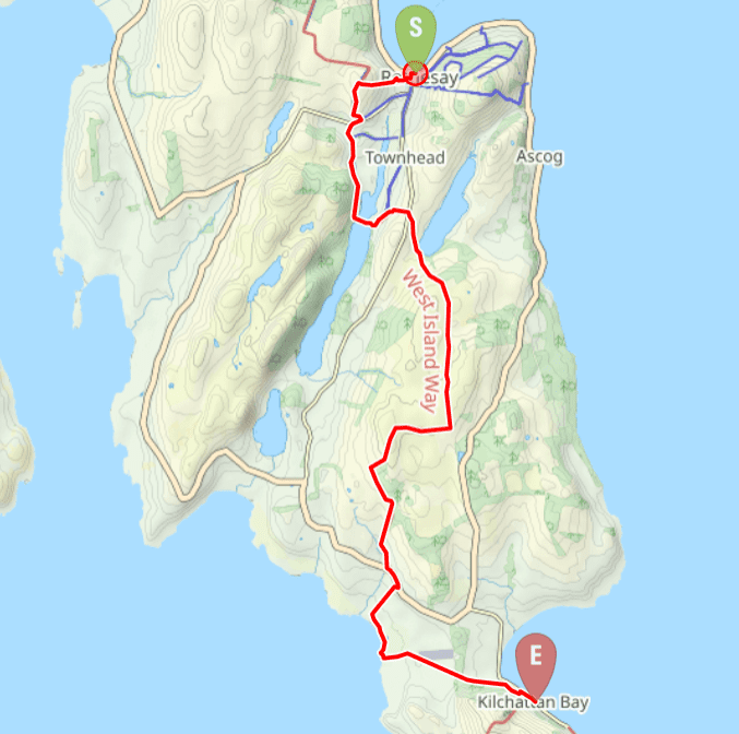 Image showing walking route on a map - Rothesay to Kilchattan Bay