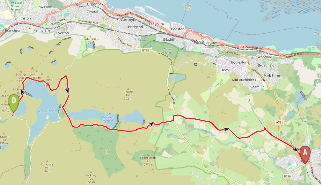 route map image - GVW from Loch Thom to Kilmacolm