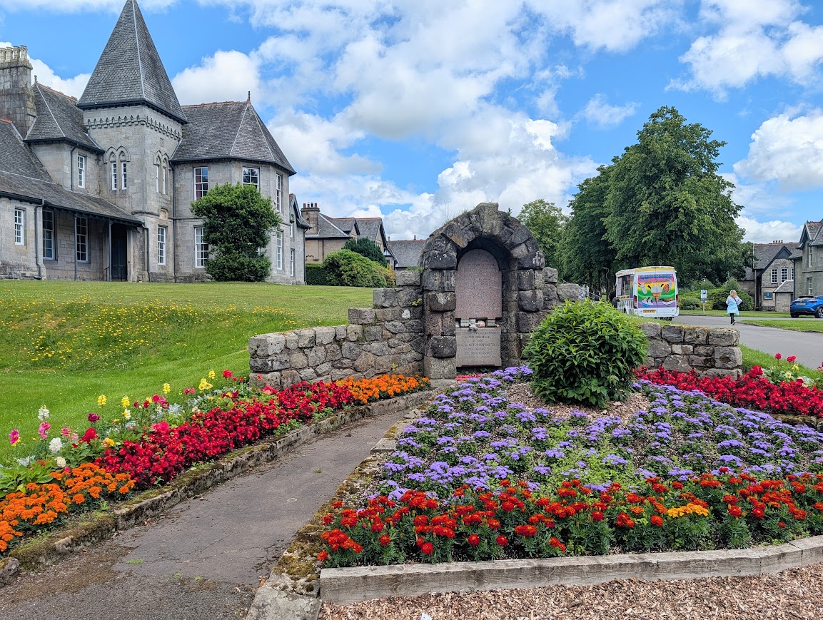 A colourful flower display in Quarriers Village