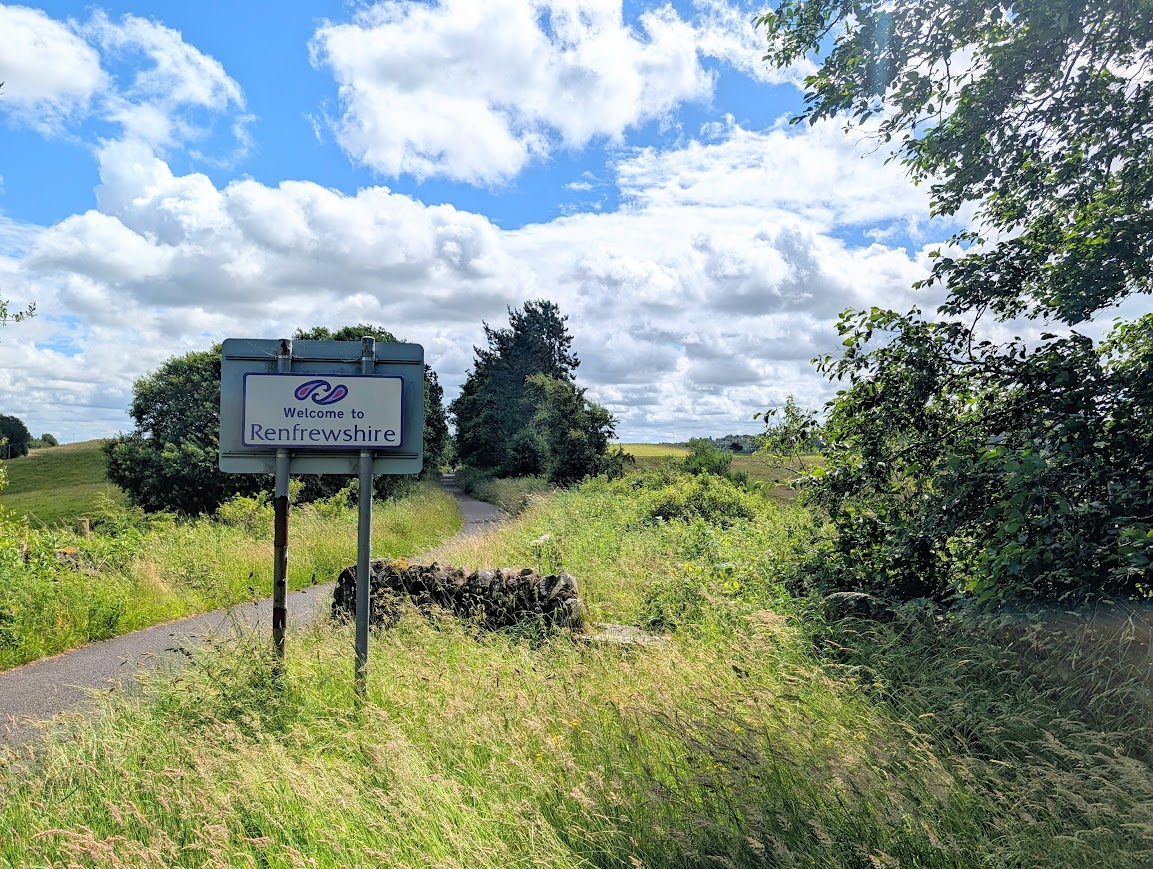 Welcome to Renfrewshire sign on the cycle track