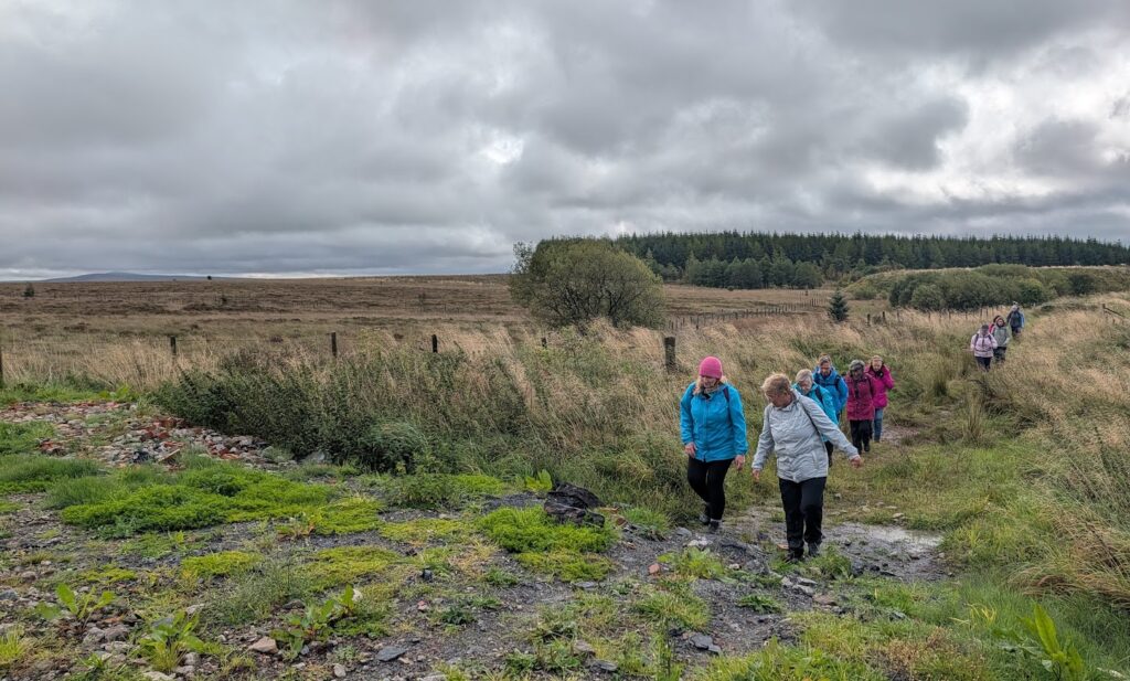 A group of ladies walking along a moorland track